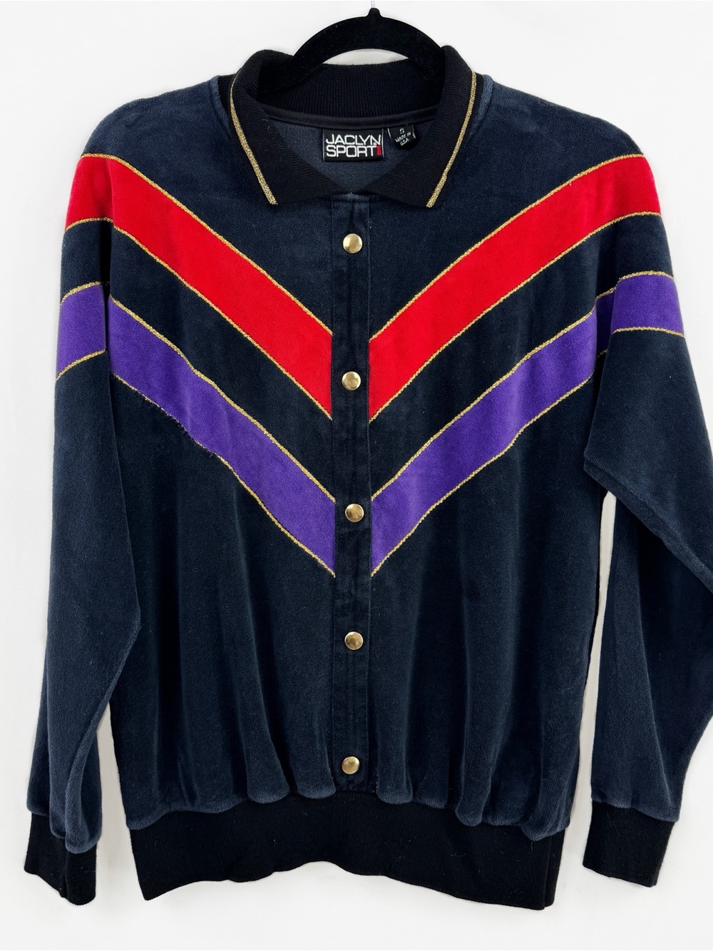 Vintage 80s Jaclyn Sport Velour
Chevron Collared Pullover Sweater